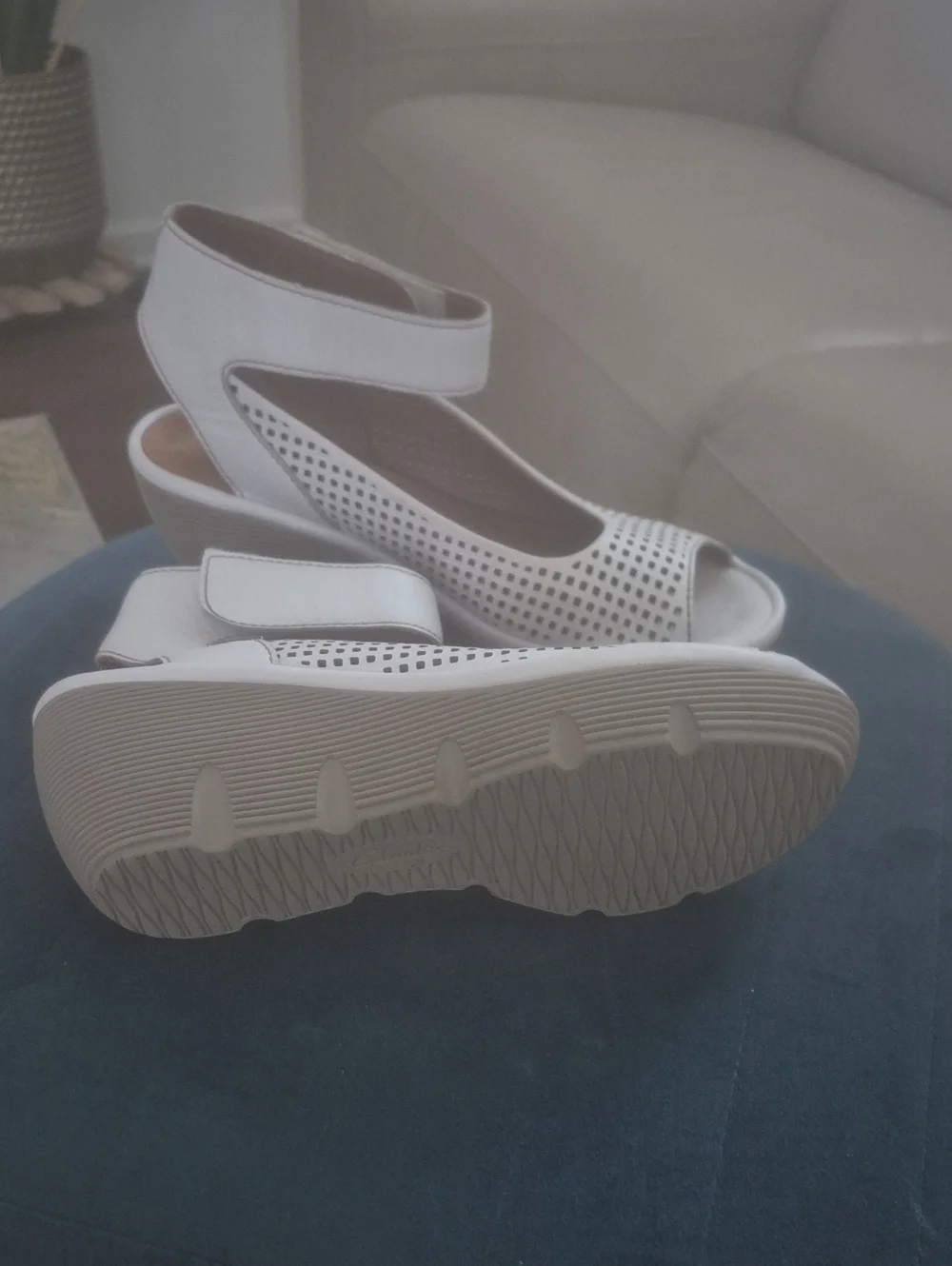 Clarks Artisan Women’s White Perforated Peep-Toe Wedge Sandals